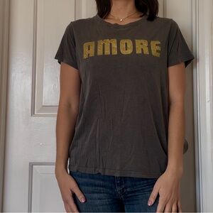 Gray T-Shirt with Gold 'AMORE' Print